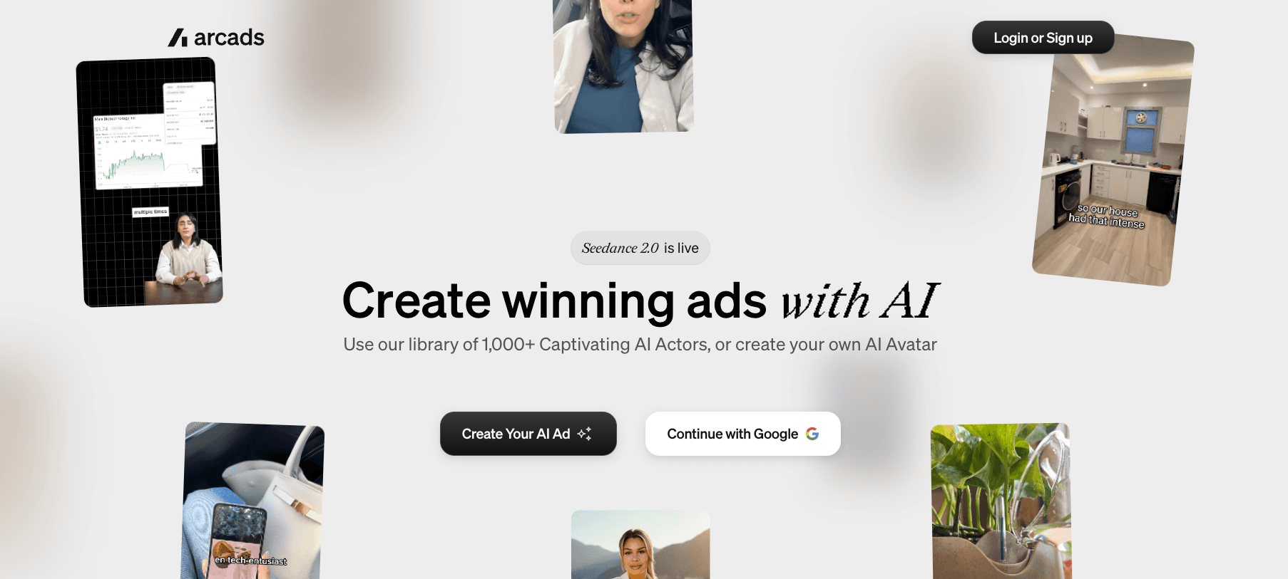 Arcads homepage screenshot