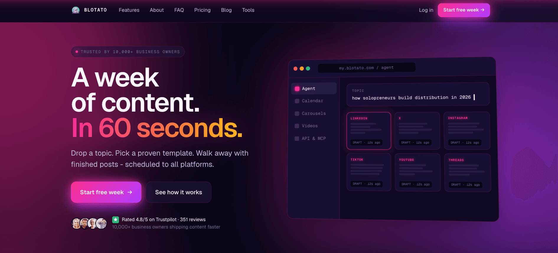 Blotato homepage screenshot