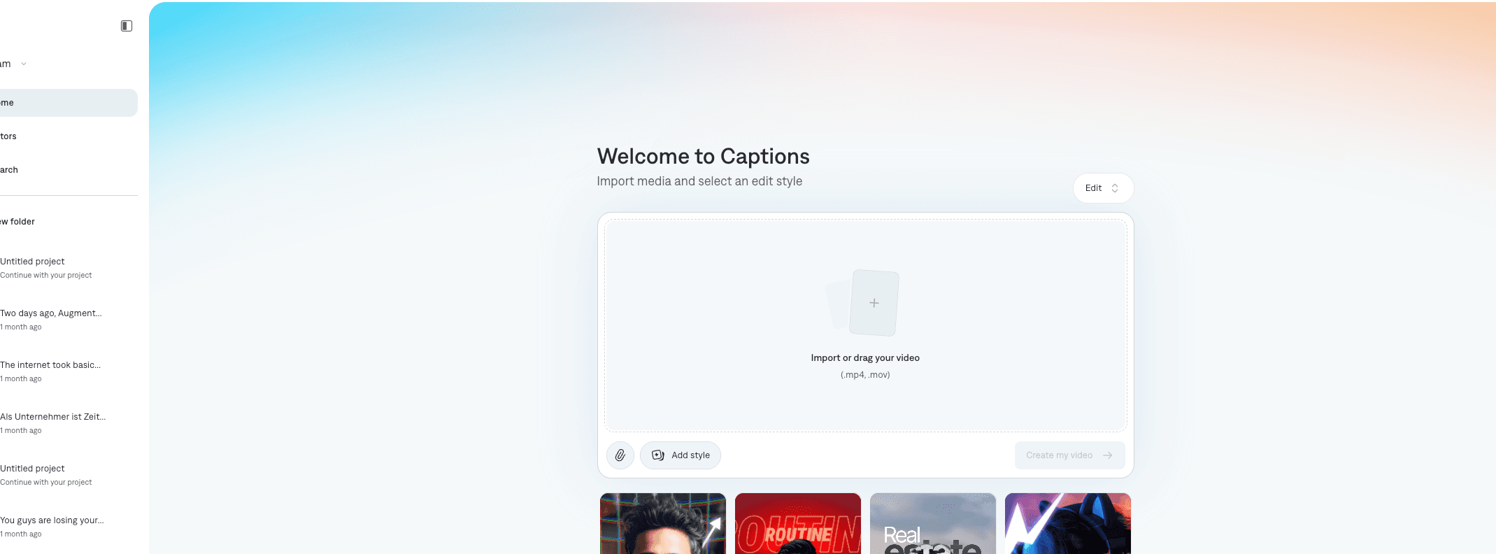 Captions homepage screenshot
