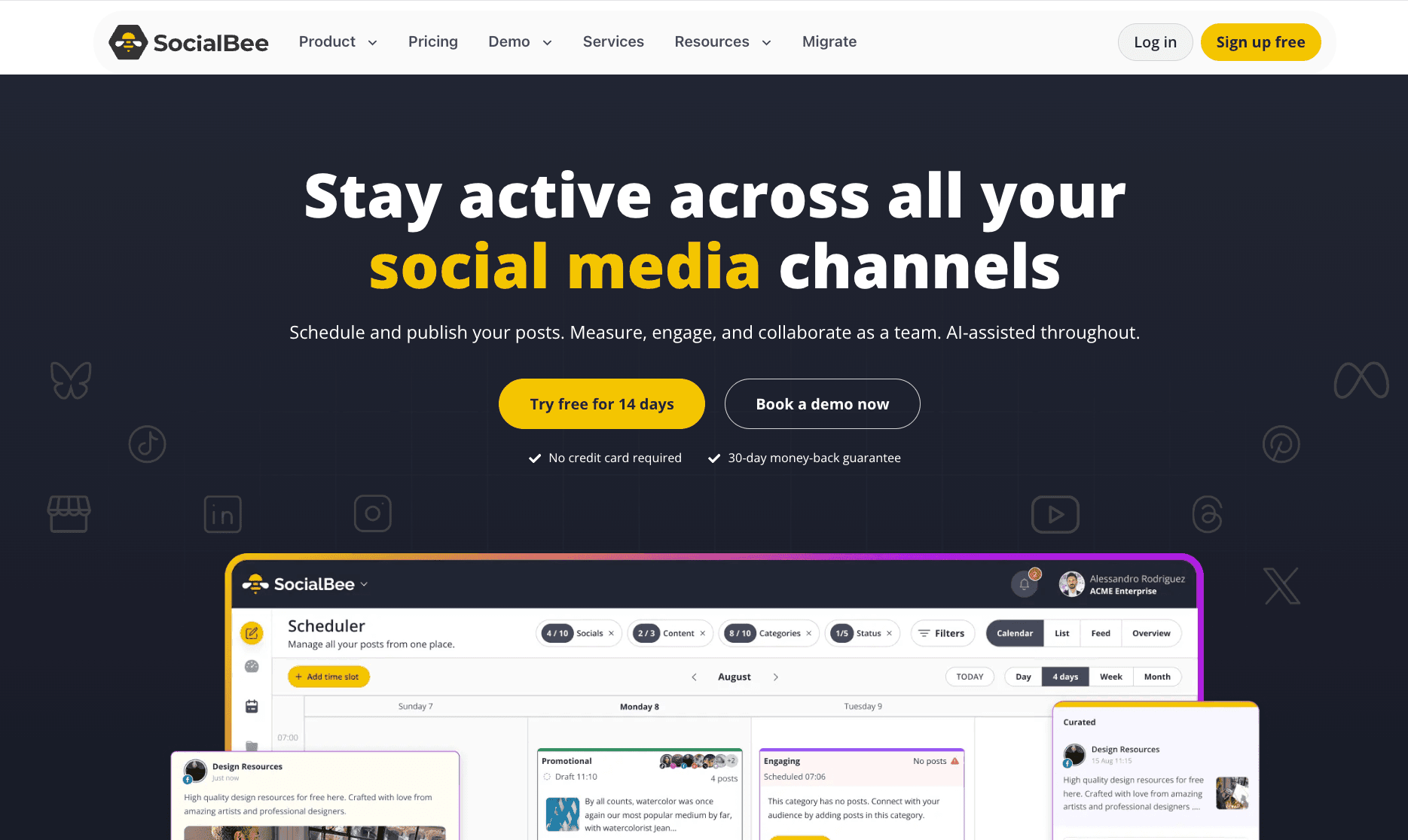 SocialBee homepage screenshot