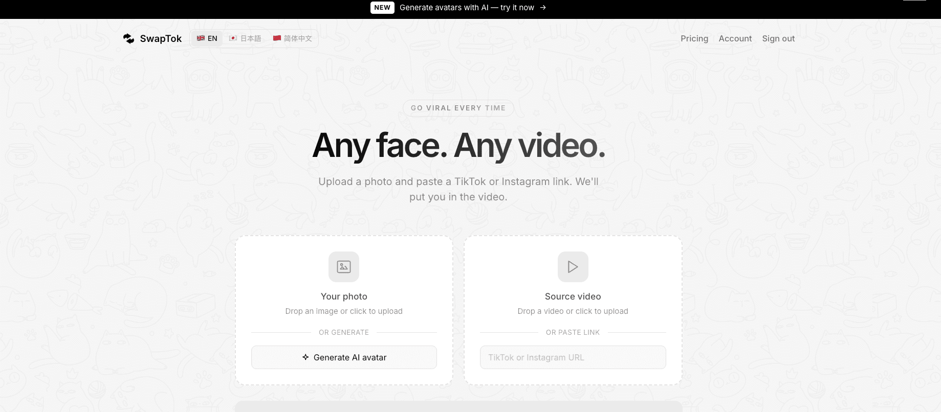 SwapTok homepage hero on swaptok.app, the AI face-swap tool compared with Swaptok alternatives
