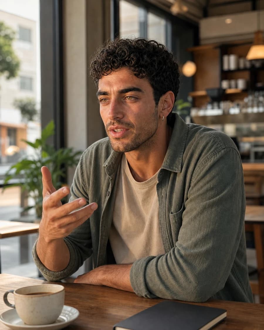 Derselbe KI-Influencer im Café