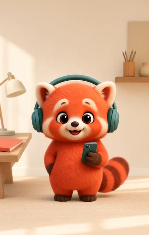 Example mascot: a red panda with headphones